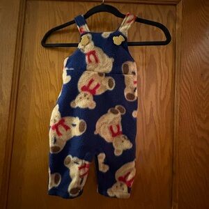 Vintage Kids Studio Blue Teddy Bear Fleece Overalls